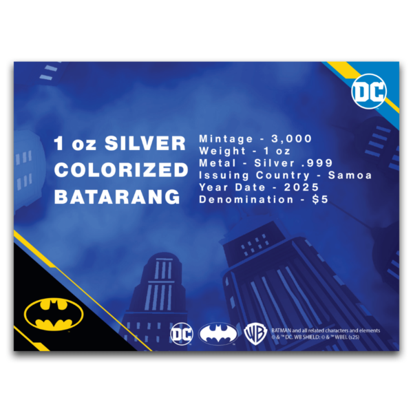 2025 Samoa DC Batman Batarang 1 oz Silver Colorized Shaped Proof Coin - Image 10