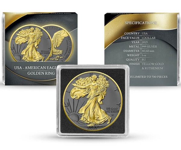 2025 United States American Eagle Golden Ring 1 oz Silver Colorized Coin - Image 5