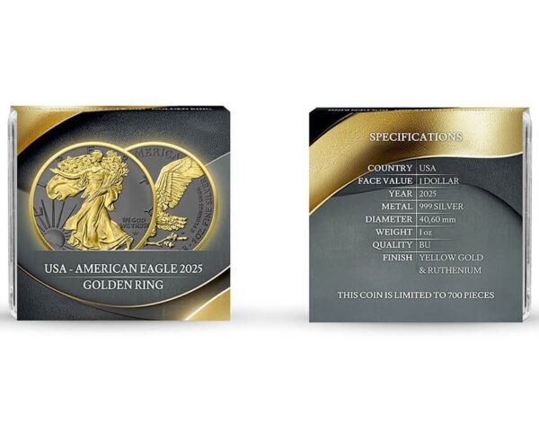 2025 United States American Eagle Golden Ring 1 oz Silver Colorized Coin - Image 6