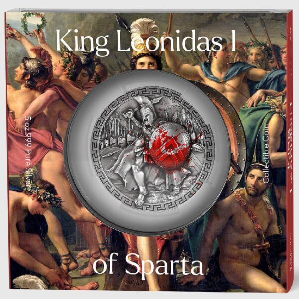 2023 Chad King Leonidas I of Sparta 5 oz Silver Antiqued Concave Coin - Image 5