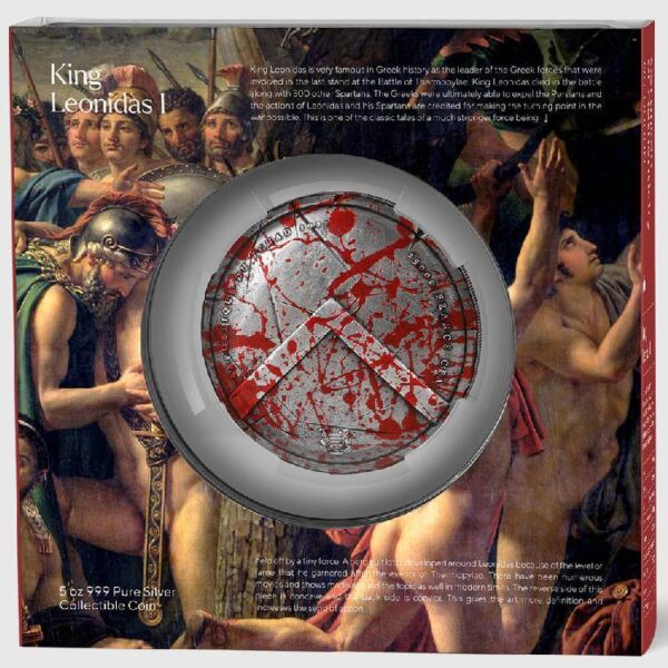 2023 Chad King Leonidas I of Sparta 5 oz Silver Antiqued Concave Coin - Image 6