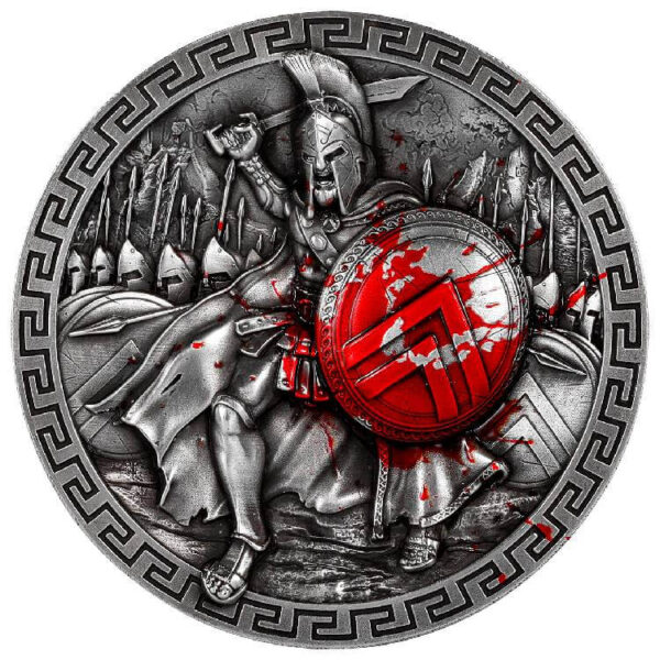 2023 Chad King Leonidas I of Sparta 5 oz Silver Antiqued Concave Coin