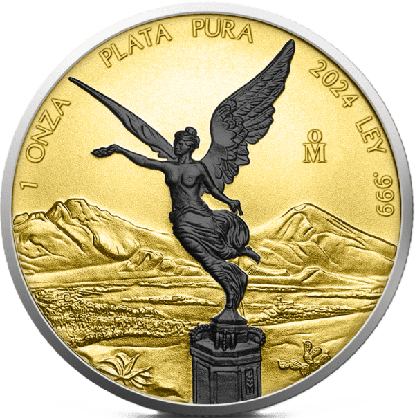 Front of the 2024 Mexico Libertad Black Platinum and Gold 1 oz Silver Coin.