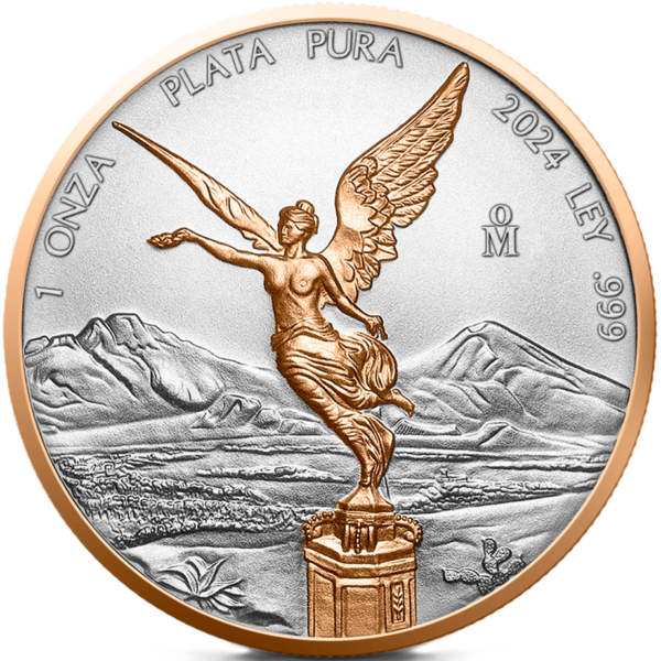 Front of the 2024 Mexico Libertad Red Gold Series 1 oz Silver Coin .
