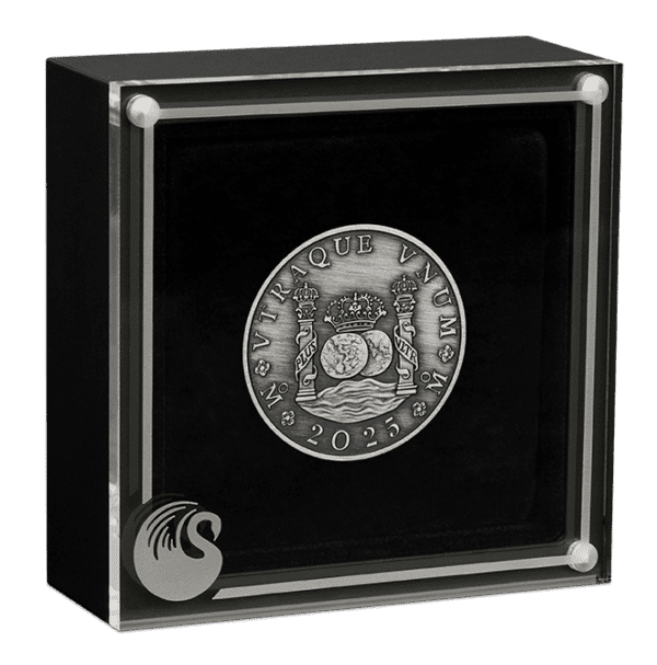 Display Case of the 2025 Australia 225th Ann. Australian Proclamation Pillar Dollar 1 oz Silver Antiqued Coin