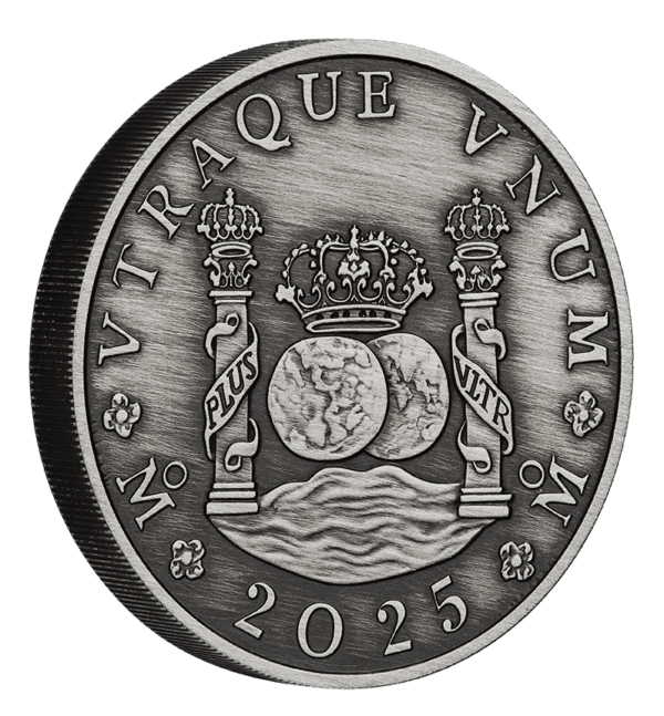 Side view of the 2025 Australia 225th Ann. Australian Proclamation Pillar Dollar 1 oz Silver Antiqued Coin