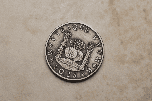 Top view of the 2025 Australia 225th Ann. Australian Proclamation Pillar Dollar 1 oz Silver Antiqued Coin