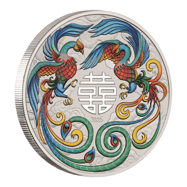 2025 Australia Chinese Myths and Legends Double Phoenix 1 oz Silver Vivid Coin - Image 3