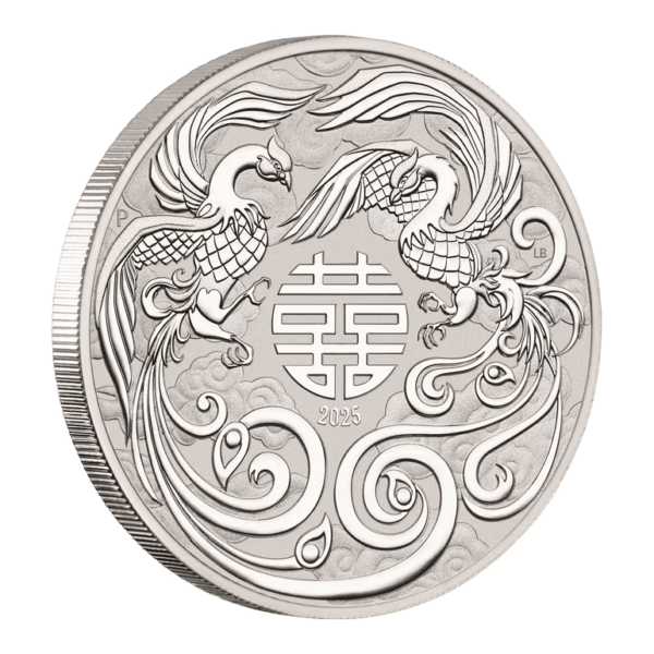 2025 Australia Chinese Myths and Legends Double Phoenix 1 oz Silver BU Coin - Image 3