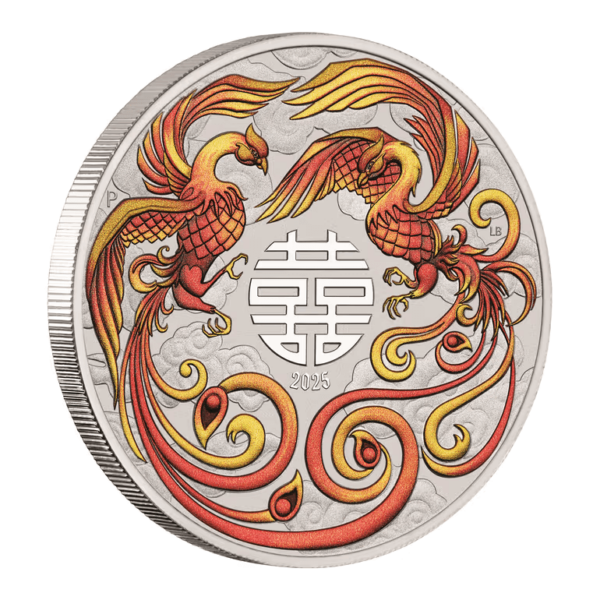Side of the 2025 Australia Chinese Myths and Legends Double Phoenix 1 oz Silver Red Coin