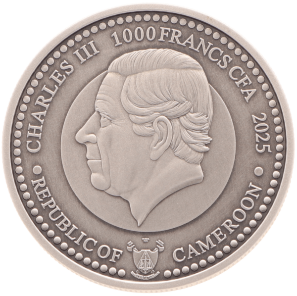 Back of the 2025 Cameroon Masters of Empires Augustus 1 oz Silver Antiqued Coin