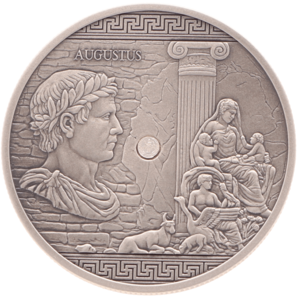 Front of the 2025 Cameroon Masters of Empires Augustus 1 oz Silver Antiqued Coin