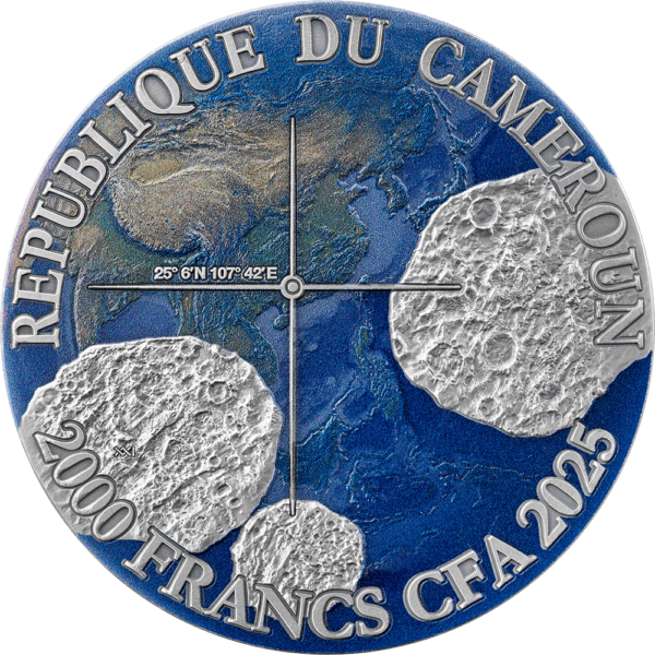 2025 Cameroon Meteorite Geography Nantan 50g Silver Antiqued Coin - Image 2