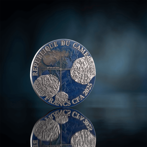 2025 Cameroon Meteorite Geography Nantan 50g Silver Antiqued Coin - Image 4