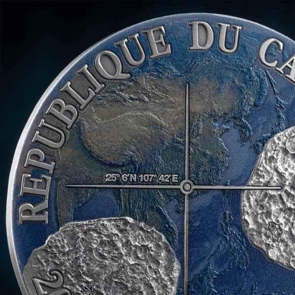 2025 Cameroon Meteorite Geography Nantan 50g Silver Antiqued Coin - Image 6