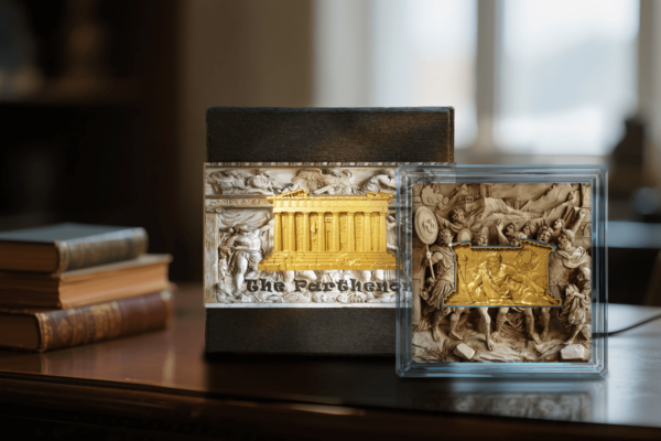 2025 Cameroon Monuments of Civilization The Parthenon 2 oz Silver Gilded Coin - Image 7
