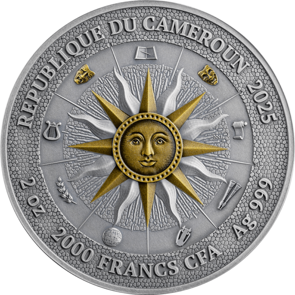 2025 Cameroon Nine Muses Melpomene and Thalia 2 oz Silver Antiqued Coin - Image 2