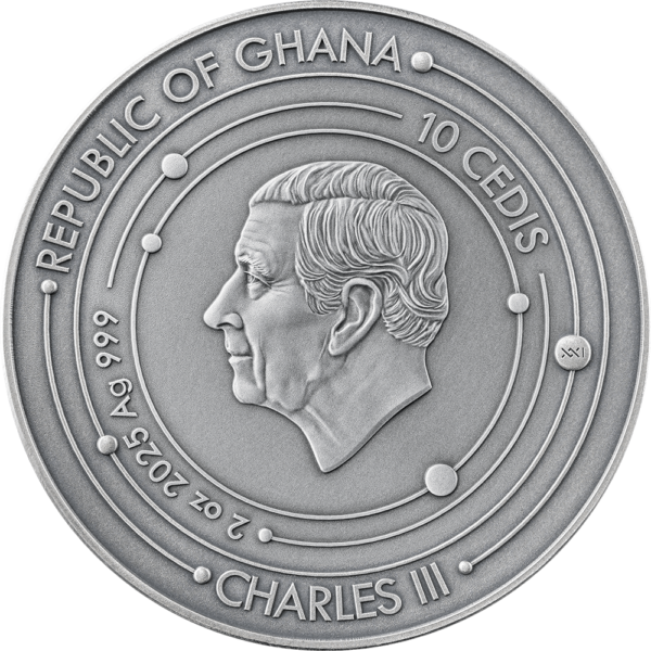 2025 Ghana Solar System Moon 2 oz Silver Antiqued Labradorite Spherical Coin - Image 2