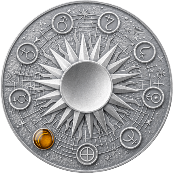 2025 Ghana Solar System Moon 2 oz Silver Antiqued Labradorite Spherical Coin - Image 3