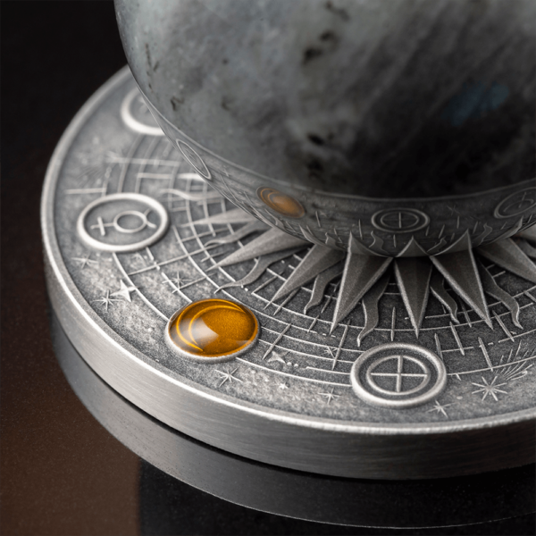 2025 Ghana Solar System Moon 2 oz Silver Antiqued Labradorite Spherical Coin - Image 5