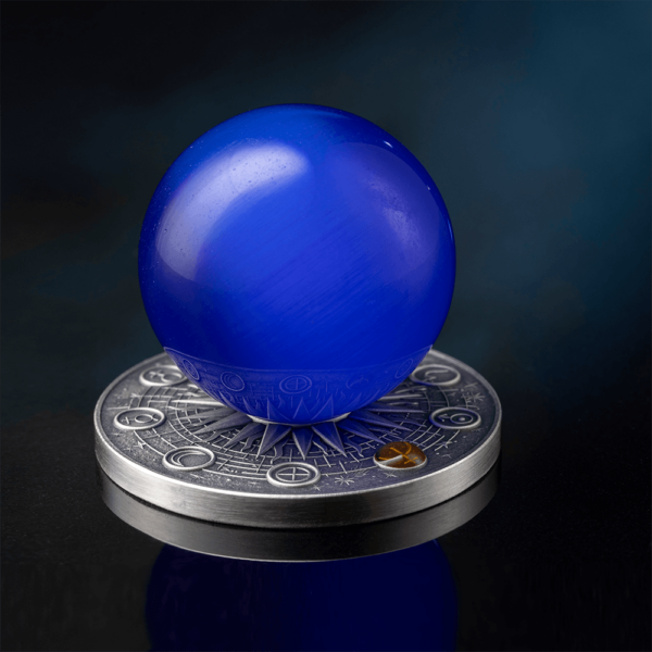 2025 Ghana Solar System Neptune 2 oz Silver Antiqued Blue Cat's Eye Spherical Coin - Image 4