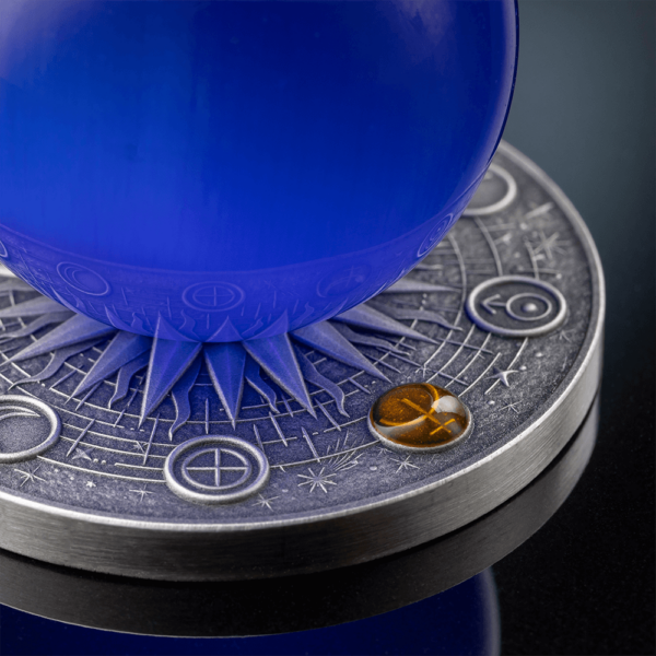 2025 Ghana Solar System Neptune 2 oz Silver Antiqued Blue Cat's Eye Spherical Coin - Image 5
