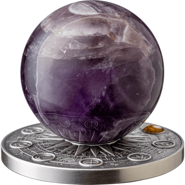 2025 Ghana Solar System Saturn 2 oz Silver Antiqued Amethyst Spherical Coin