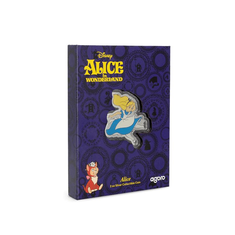 Box for the Front of the 2025 Niue Disney Alice in Wonderland Alice 2 oz Silver Colorized Proof Coin