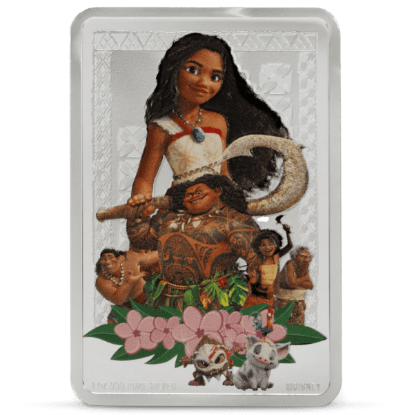 Front of the 2025 Niue Disney Moana 1 oz Silver Colorized Proof Coin.