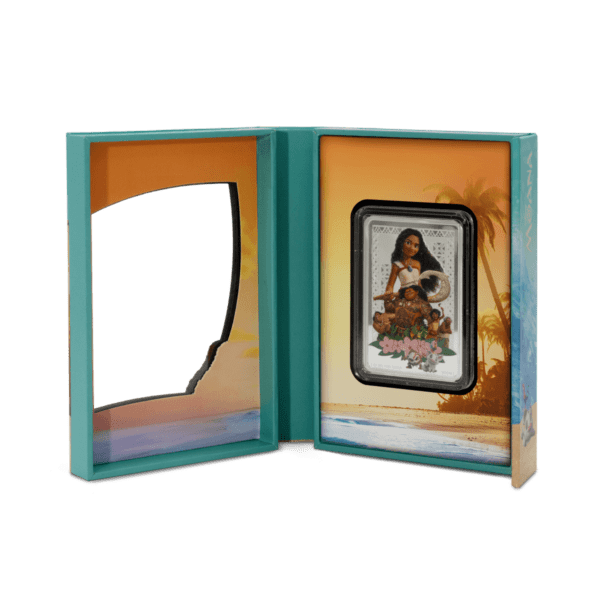 Open Box for the 2025 Niue Disney Moana 1 oz Silver Colorized Proof Coin.