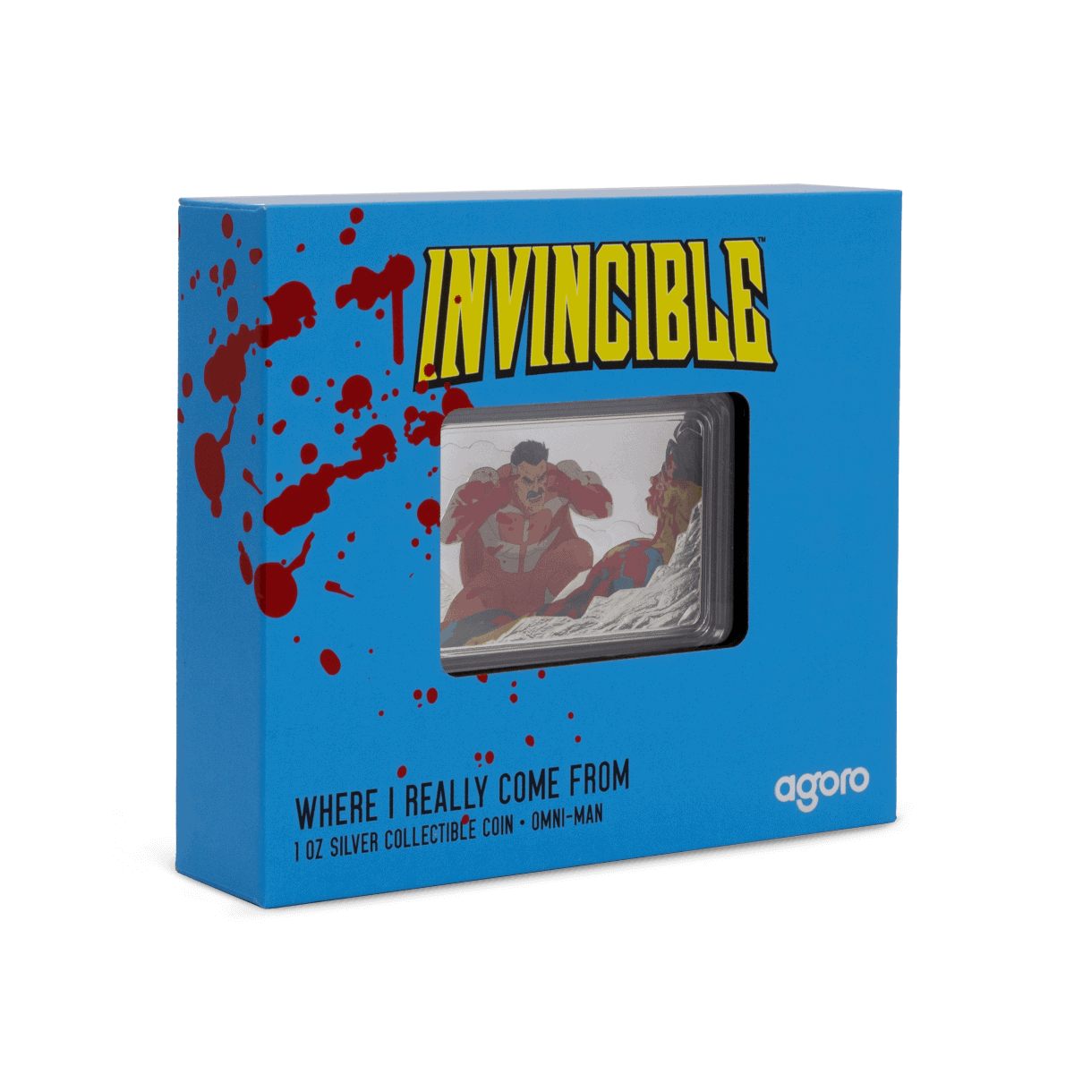 Side of the box for the 2025 Niue Invincible Iconic Episodes Where I Really Come From Omni-Man 1 oz Silver Coin.