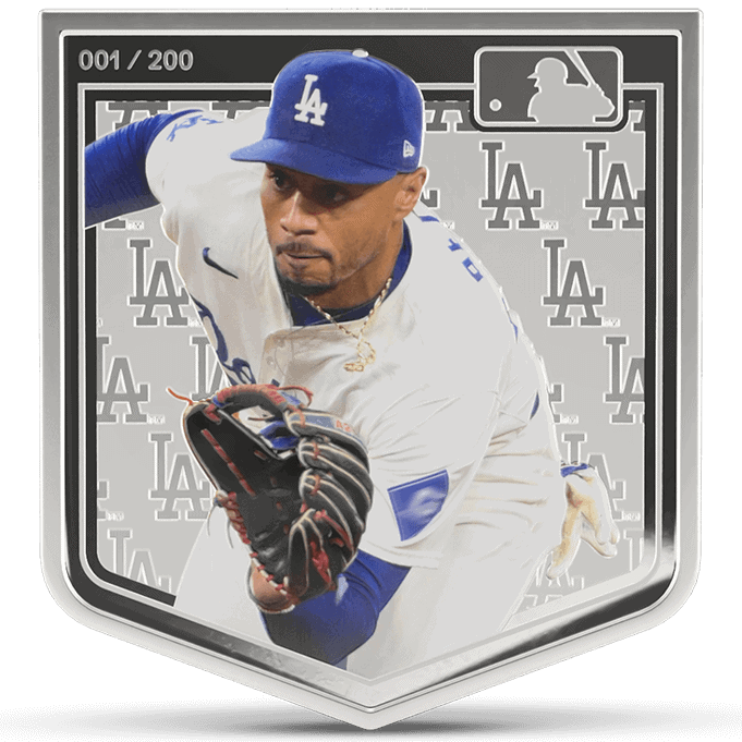 Front of the 2025 Niue Major League Baseball Players Series Mookie Betts 3 oz Silver Colorized Proof Coin.