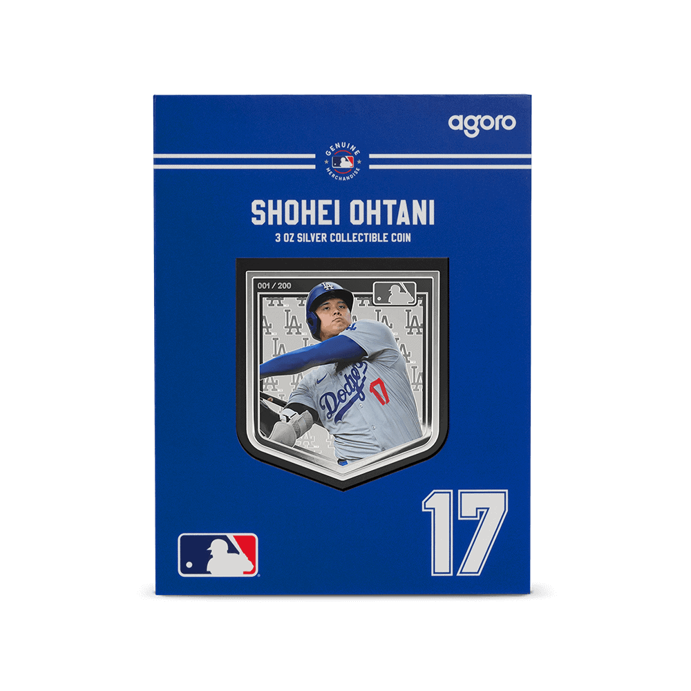 Front of the box for the 2025 Niue Major League Baseball Players Series Shohei Ohtani 3 oz Silver Colorized Proof Coin.