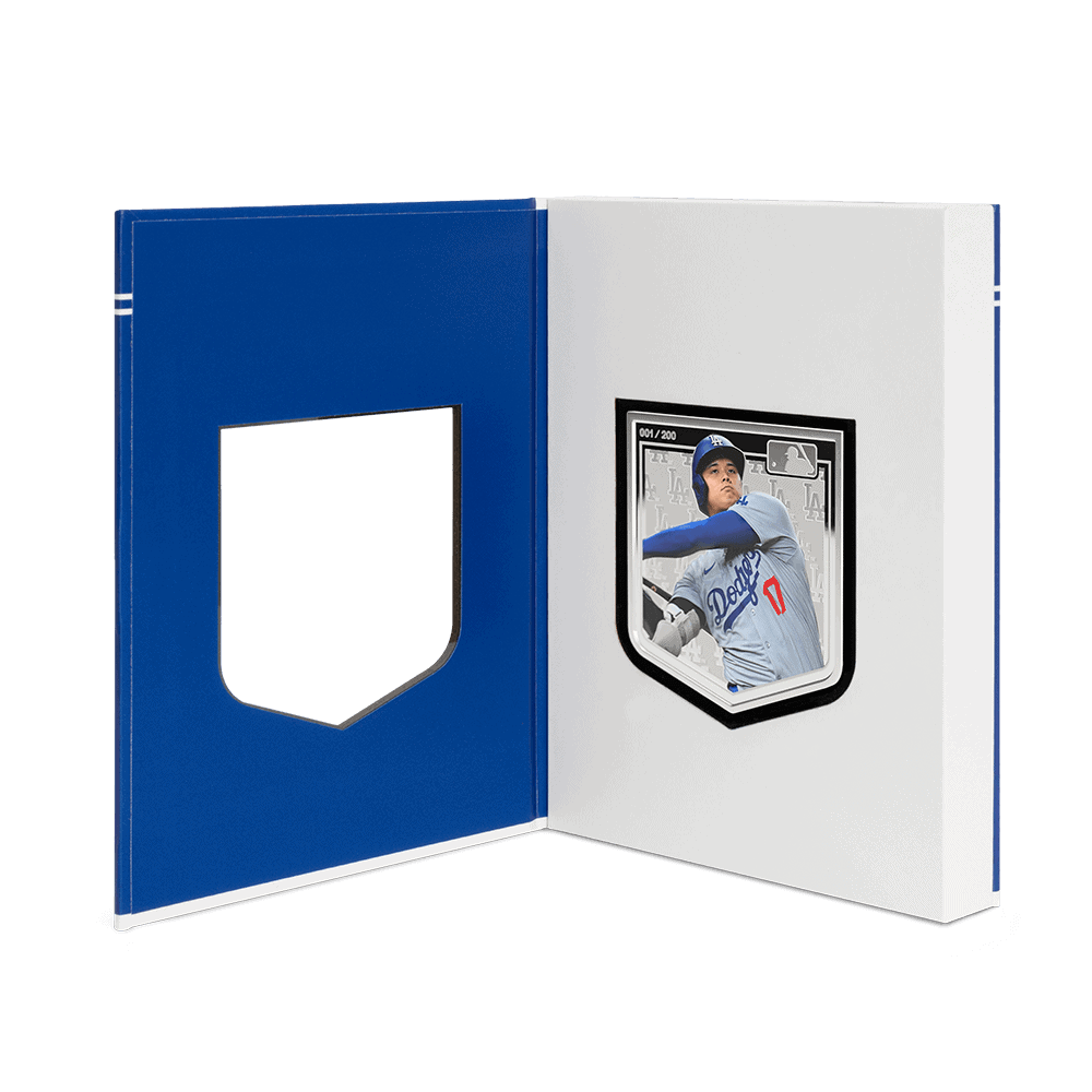 2019 Los Angeles Dodgers collectible coin in display case, featuring player in batting stance, limited edition, #001/200, sports memorabilia, ideal for baseball fans and collectors.