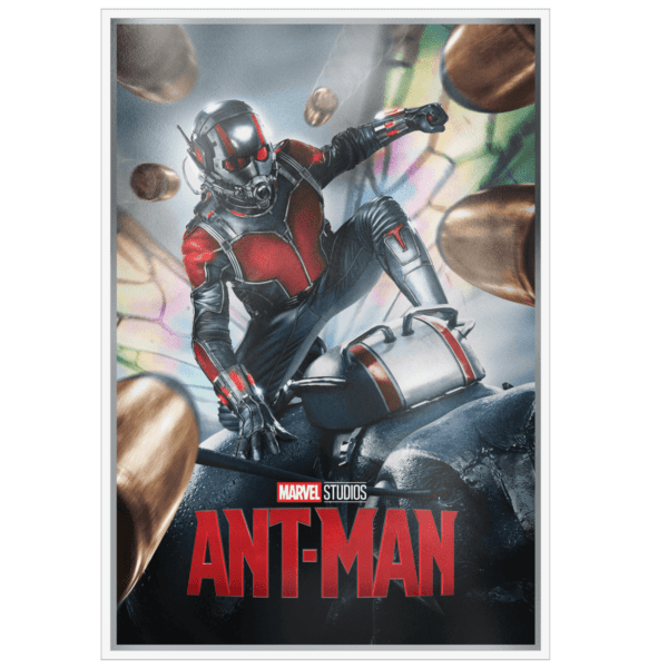Front of the 2025 Niue Marvel Infinity Saga Foil Phase 2 Ant-Man 1.5 oz Silver Colorized Foil.