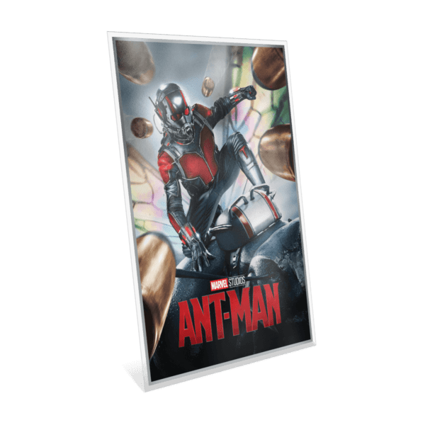 Side of the 2025 Niue Marvel Infinity Saga Foil Phase 2 Ant-Man 1.5 oz Silver Colorized Foil.
