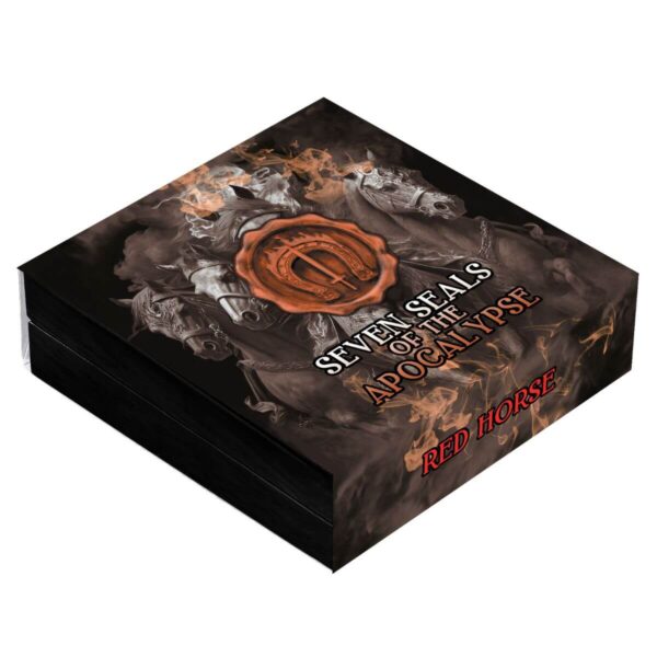 Box for the 2025 Niue Seven Seals of the Apocalypse Red Horse 3 oz Silver High Relief Coin