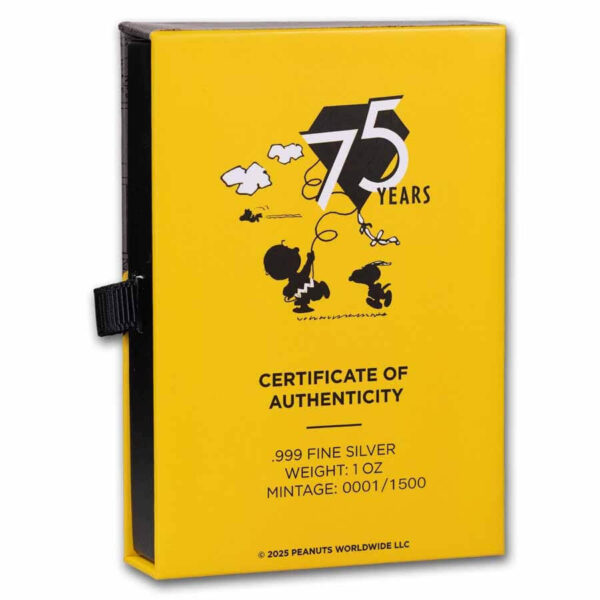 2025 Peanuts 75 Year Diamond Ann. Snoopy Shaped 1 oz Silver Metal - Image 4
