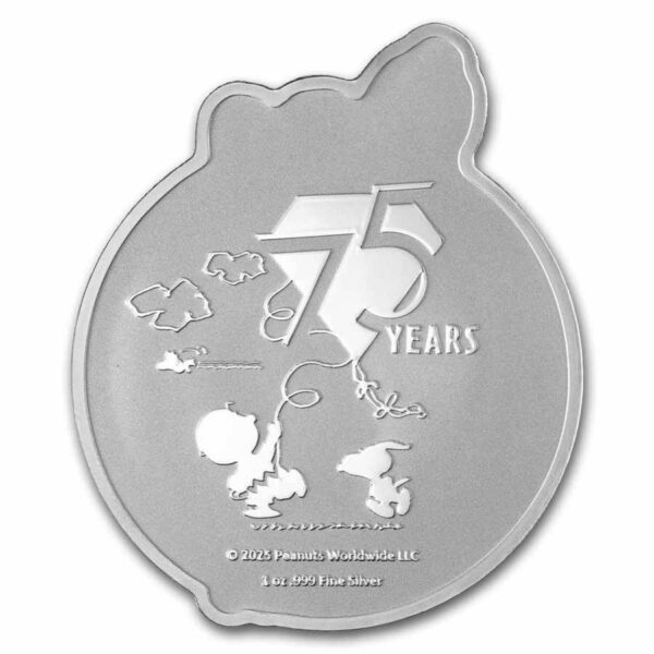 2025 Peanuts 75 Year Diamond Ann. Snoopy Shaped 1 oz Silver Metal - Image 2