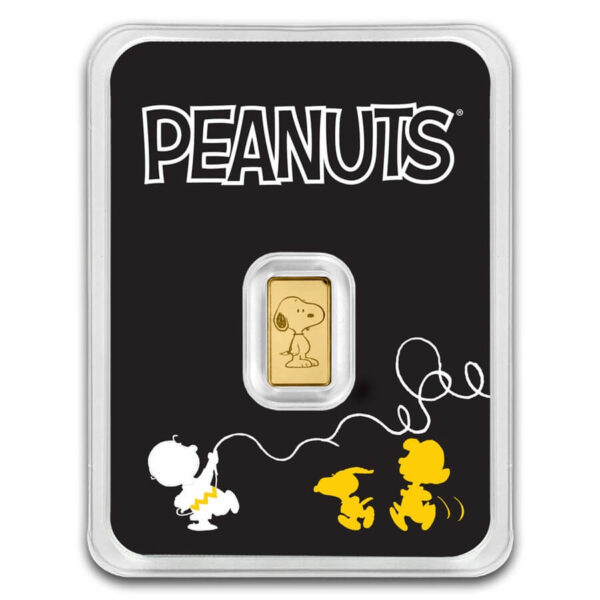 2025 Peanuts Snoopy 75th Ann. 1/2 Gram Gold BU Bar in Card