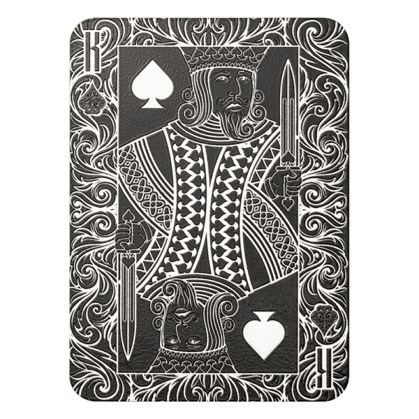 Front of the 2025 Solomon Islands Royal Flush King of Spades 1 oz Silver Colorized Shaped Coin