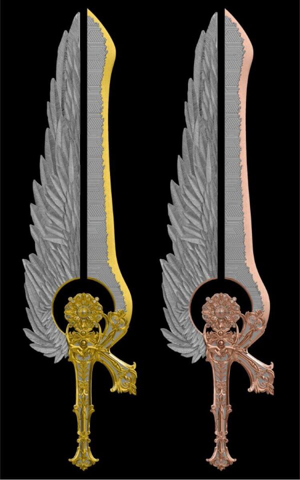 Both colors of the 2025 South Korea Angel Sword of the St. Uriel 2.5 oz Silver Gilded Bar.