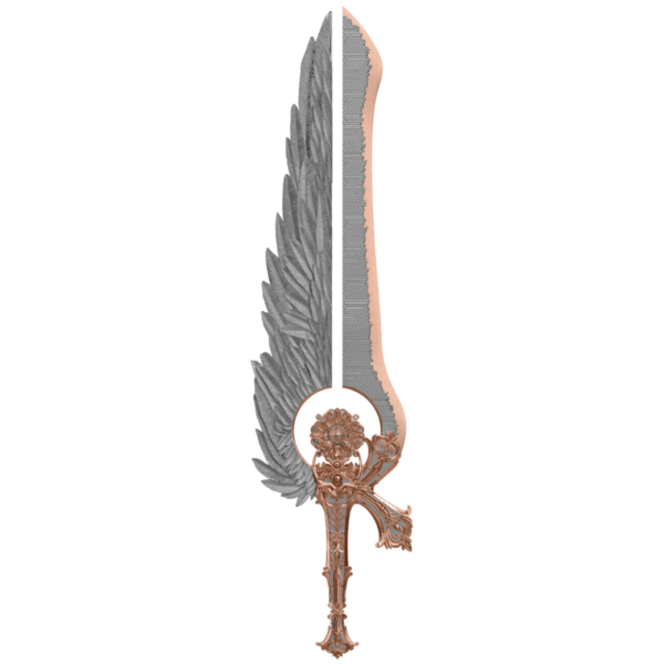Front of the 2025 South Korea Angel Sword of the St. Uriel 2.5 oz Silver Rose Gilded Bar.