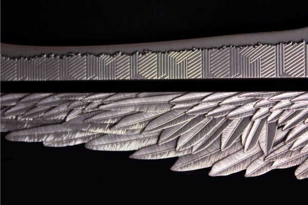 Zoomed in image of the 2025 South Korea Angel Sword of the St. Uriel 2.5 oz Silver Gilded Bar.