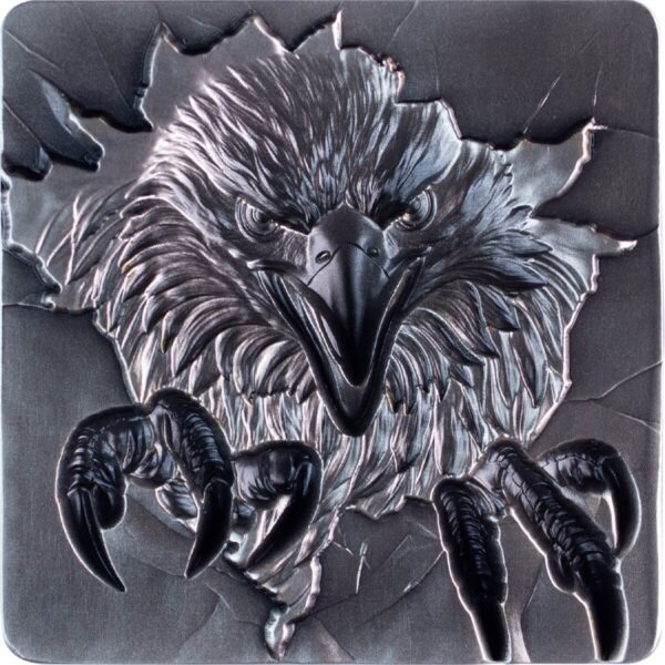 Back of the 2025 South Korea Furious Beasts Eagle 2 oz Silver Antiqued Stacker.