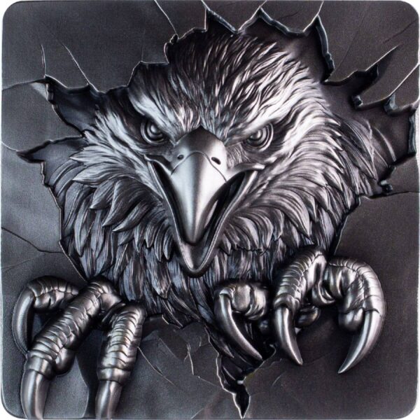 Front of the 2025 South Korea Furious Beasts Eagle 2 oz Silver Antiqued Stacker.