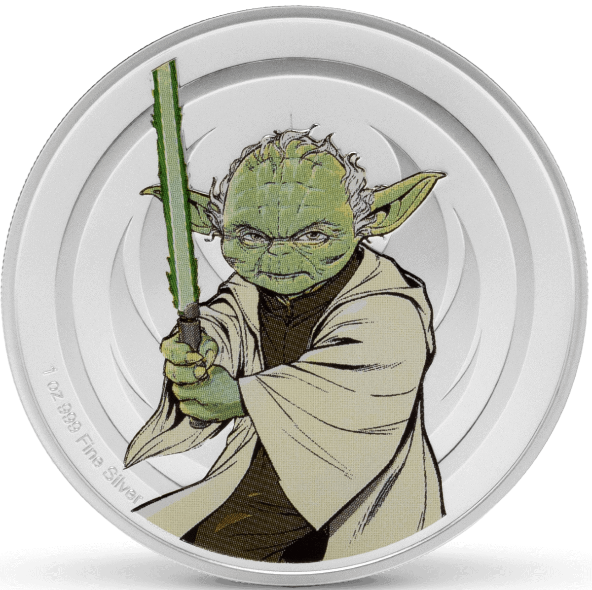 Front of the 2025 Star Wars Yoda vs Emperor Palpatine 1 oz Silver Proof Medallion