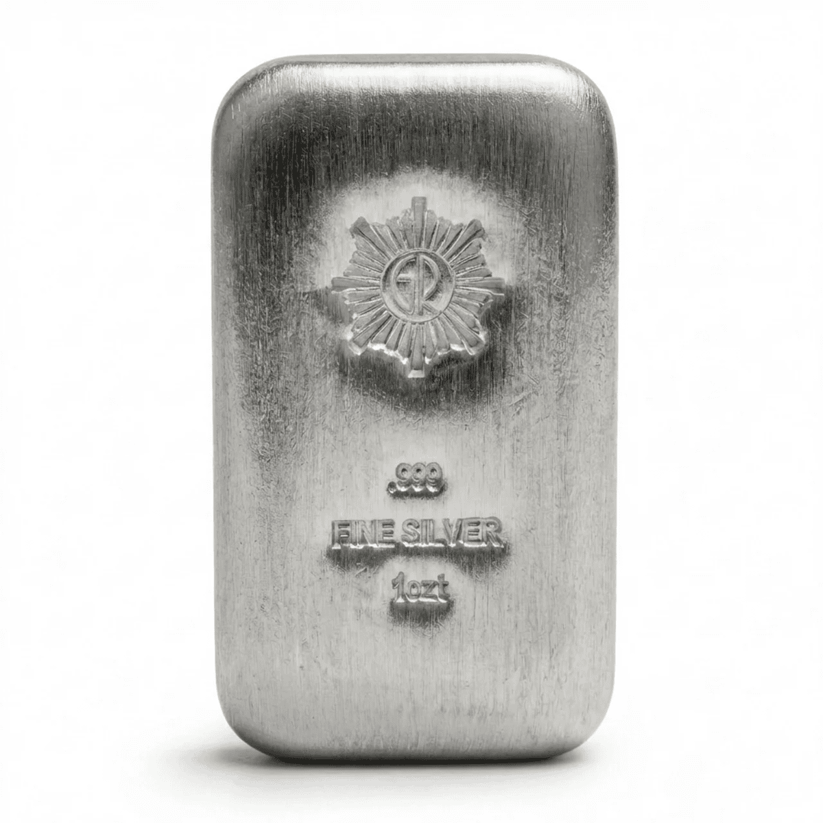 The image shows a silver bar viewed from the front angle, produced in 2023 by the GR Reserve mint, weighing 1 oz.