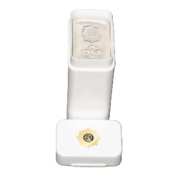 Front view of GR Reserve 2 oz Silver .999 Cast Bars in a Tube of 10