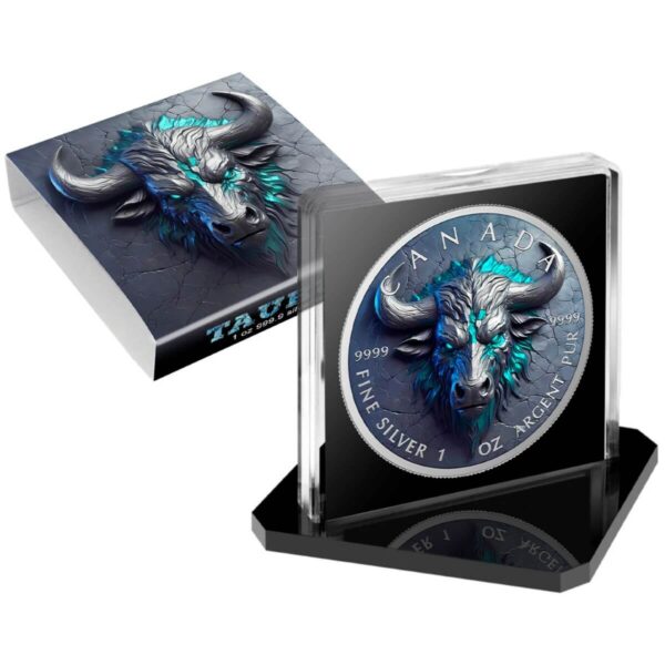 Front Packaging of 2025 Canada Maple Leaf Stone Zodiac Taurus 1 oz Silver Colorized Coin